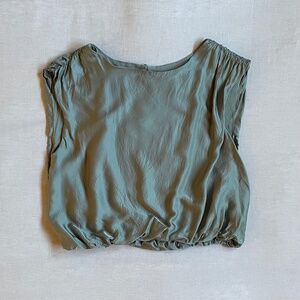 Sage Green Bubble Hem Top by Anthropologie